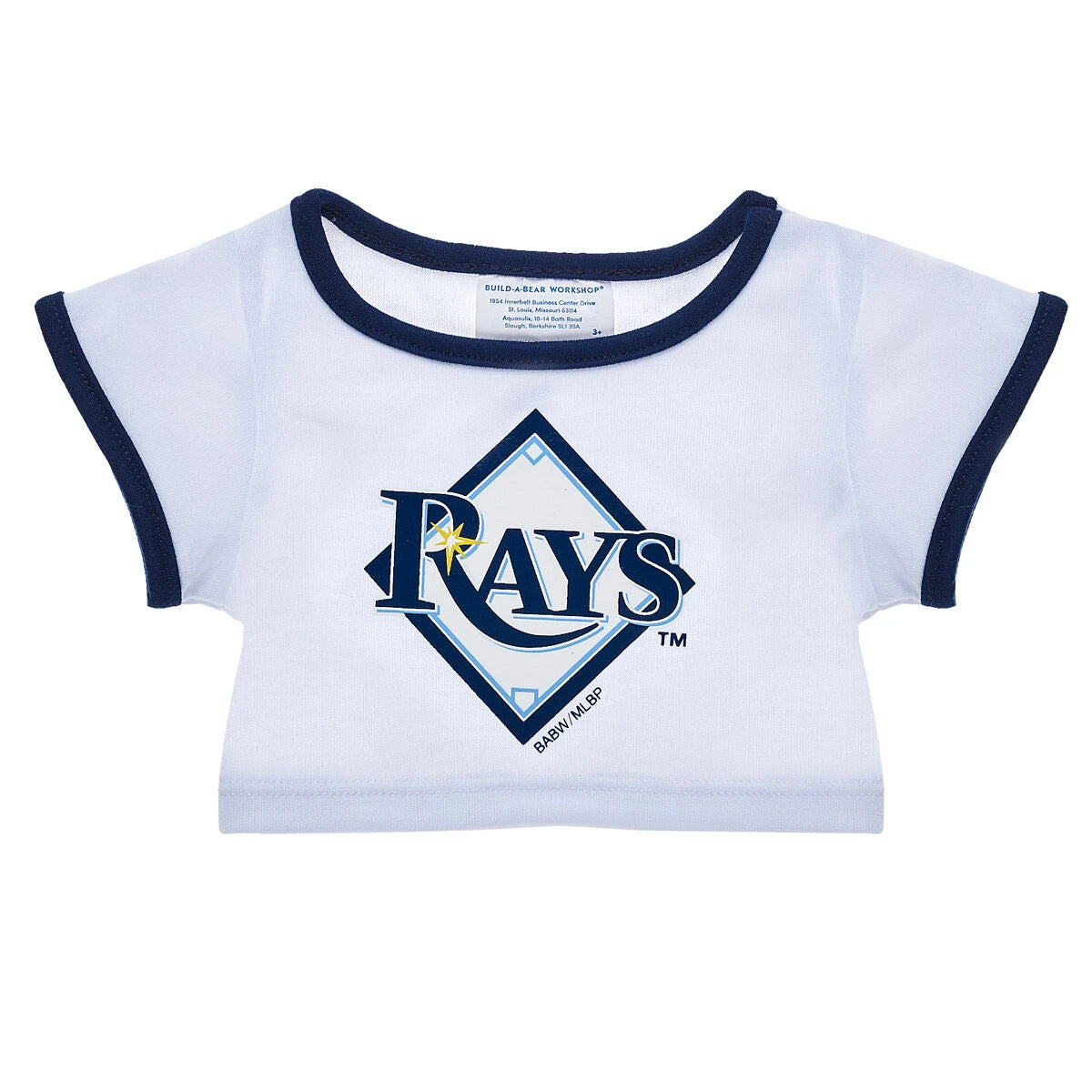 Tampa Bay Rays™ White & Blue Ringer T-Shirt for Stuffed Animals | Build-A-Bear® - US 6860