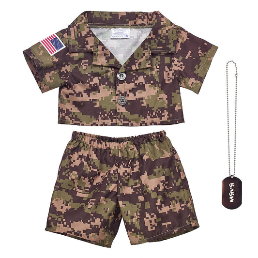 Green Digital Camo Uniform with USA Flag for Stuffed Animals | Build-A-Bear® - US 6043