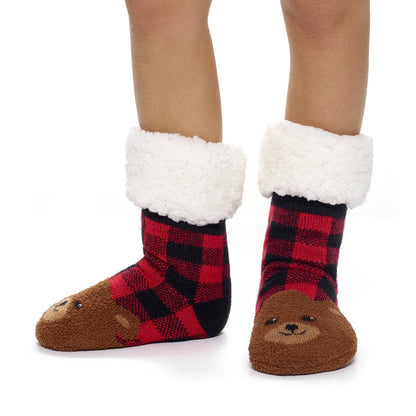 Build-A-Bear Pajama Shop™ Buffalo Check Bear Slipper Socks - Toddler, Youth &amp; Adult - US 4723